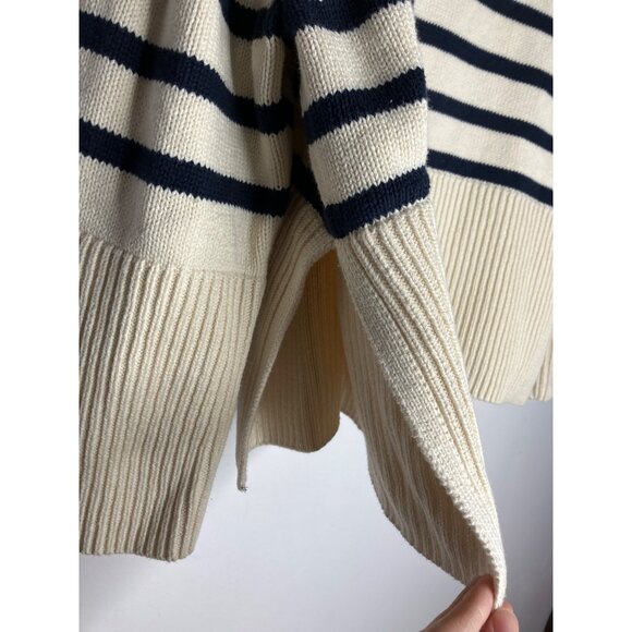 Gap Womens Striped Turtleneck Sweater Navy & Cream Large Ribbed Hem - Picture 4 of 8
